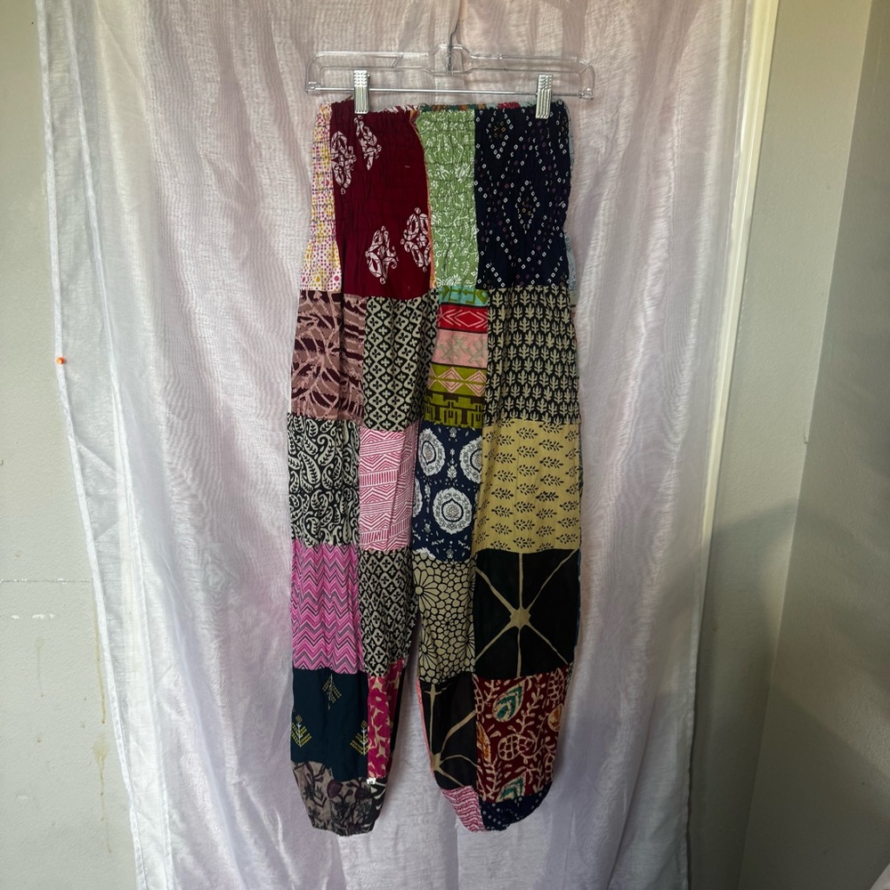 Casual Red and Pink Pants with Intricate Patterns